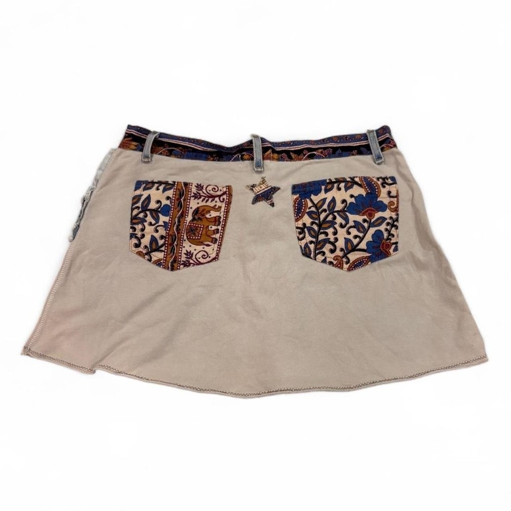 Y2K Vintage Riley Denim & Printed Fabric patch mini skirt